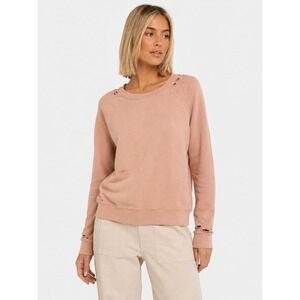 AMO Distressed Raglan Sweatshirt Pastel Pink 100% Cotton USA Made XS